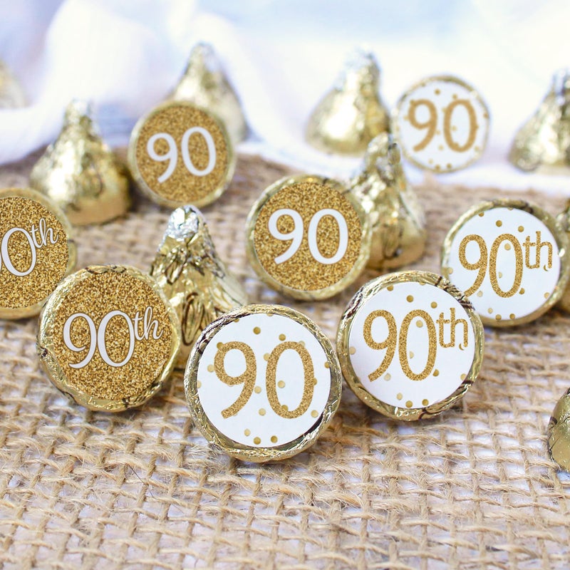 DISTINCTIVS White and Gold 90th Birthday Party Favor Chocolate Kisses Candy Stickers - 180 Labels - Image 5
